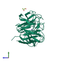 PDB entry 6ou2 coloured by chain, side view.
