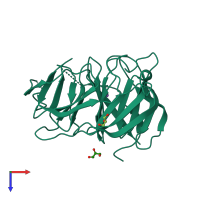 PDB entry 6ou3 coloured by chain, top view.