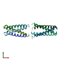 PDB entry 6oug coloured by chain, front view.