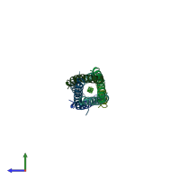 PDB entry 6oug coloured by chain, side view.