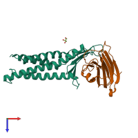 PDB entry 6ov2 coloured by chain, top view.