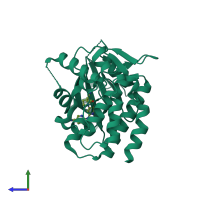 PDB entry 6ova coloured by chain, side view.