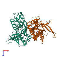 PDB entry 6ove coloured by chain, top view.