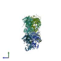 PDB entry 6oww coloured by chain, side view.