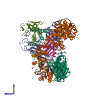 PDB entry 6oxl coloured by chain, side view.