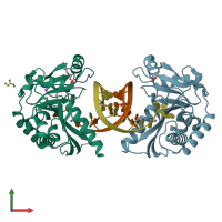 PDB entry 6ozl coloured by chain, front view.