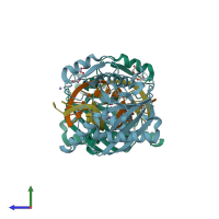 PDB entry 6ozl coloured by chain, side view.