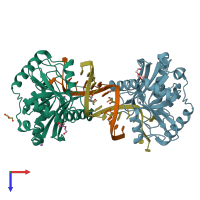 PDB entry 6ozl coloured by chain, top view.
