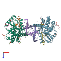 PDB entry 6ozp coloured by chain, top view.