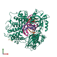 PDB entry 6p0c coloured by chain, front view.