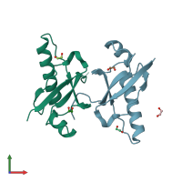 PDB entry 6p0q coloured by chain, front view.