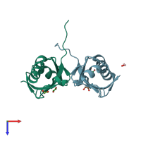 PDB entry 6p0q coloured by chain, top view.