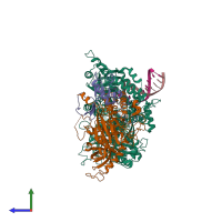 PDB entry 6p1h coloured by chain, side view.