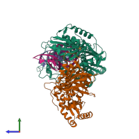 PDB entry 6p1i coloured by chain, side view.