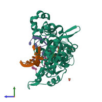 PDB entry 6p1p coloured by chain, side view.