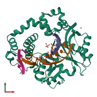 PDB entry 6p1q coloured by chain, front view.