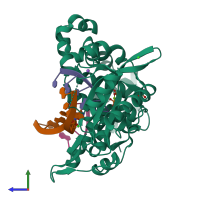 PDB entry 6p1q coloured by chain, side view.