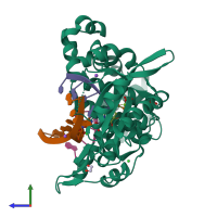 PDB entry 6p1t coloured by chain, side view.