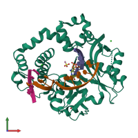 PDB entry 6p1w coloured by chain, front view.