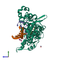 PDB entry 6p1w coloured by chain, side view.