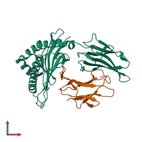 Hetero trimeric assembly 1 of PDB entry 6p27 coloured by chemically distinct molecules, front view.