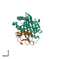 PDB entry 6p27 coloured by chain, side view.