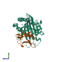 PDB entry 6p2c coloured by chain, side view.