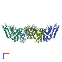 PDB entry 6p2p coloured by chain, top view.