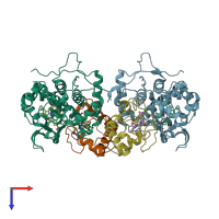 PDB entry 6p42 coloured by chain, top view.