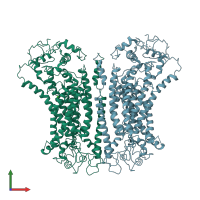 PDB entry 6p46 coloured by chain, front view.