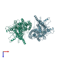 PDB entry 6p46 coloured by chain, top view.