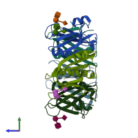 PDB entry 6p4r coloured by chain, side view.