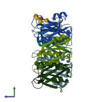PDB entry 6p4t coloured by chain, side view.