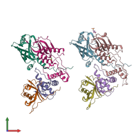 PDB entry 6p59 coloured by chain, front view.