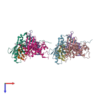 PDB entry 6p59 coloured by chain, top view.