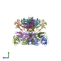 PDB entry 6p67 coloured by chain, side view.