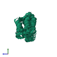 PDB entry 6p6b coloured by chain, ensemble of 10 models, side view.