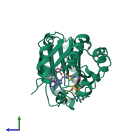 PDB entry 6p78 coloured by chain, side view.