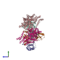 PDB entry 6p7x coloured by chain, side view.