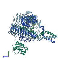 PDB entry 6p83 coloured by chain, side view.