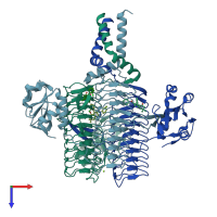PDB entry 6p83 coloured by chain, top view.