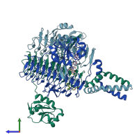 PDB entry 6p87 coloured by chain, side view.