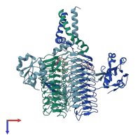 PDB entry 6p87 coloured by chain, top view.