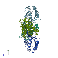 PDB entry 6p8p coloured by chain, side view.