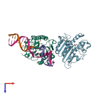 PDB entry 6p94 coloured by chain, top view.