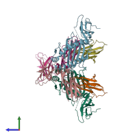 PDB entry 6pa1 coloured by chain, side view.
