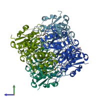 PDB entry 6pa2 coloured by chain, side view.