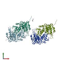 PDB entry 6pa3 coloured by chain, front view.