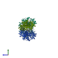 PDB entry 6paa coloured by chain, side view.