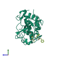 Monomeric assembly 1 of PDB entry 6pad coloured by chemically distinct molecules, side view.